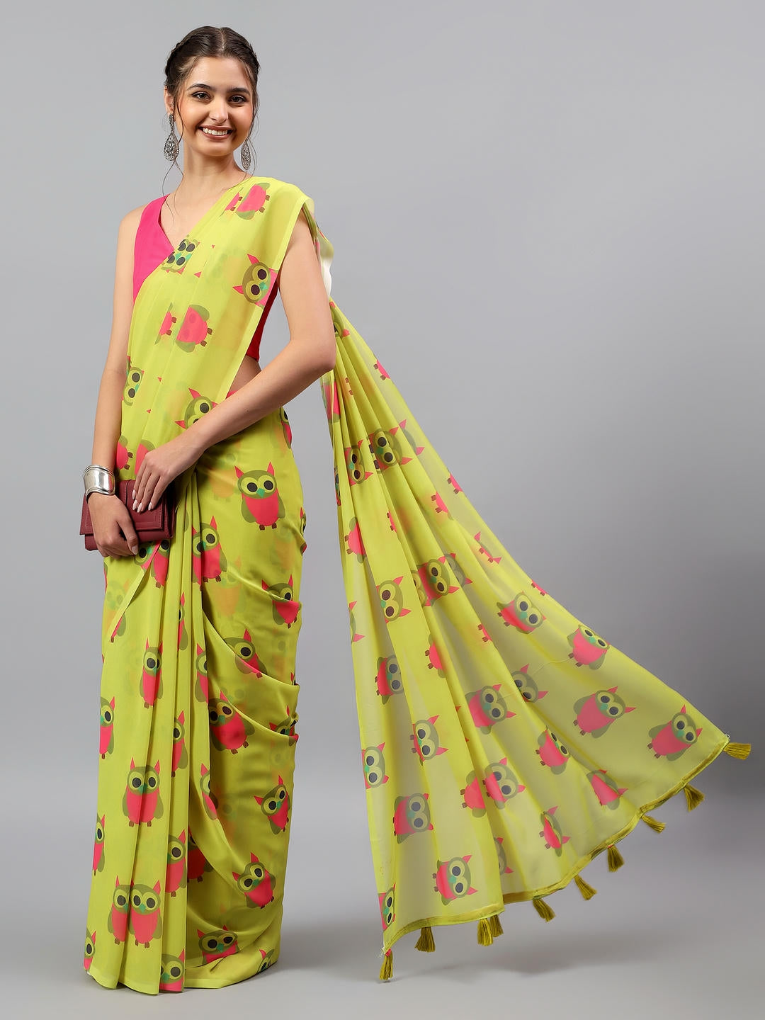 Samantha Lemon Green Faux Georgette Saree | Sunset Ombre Contrast