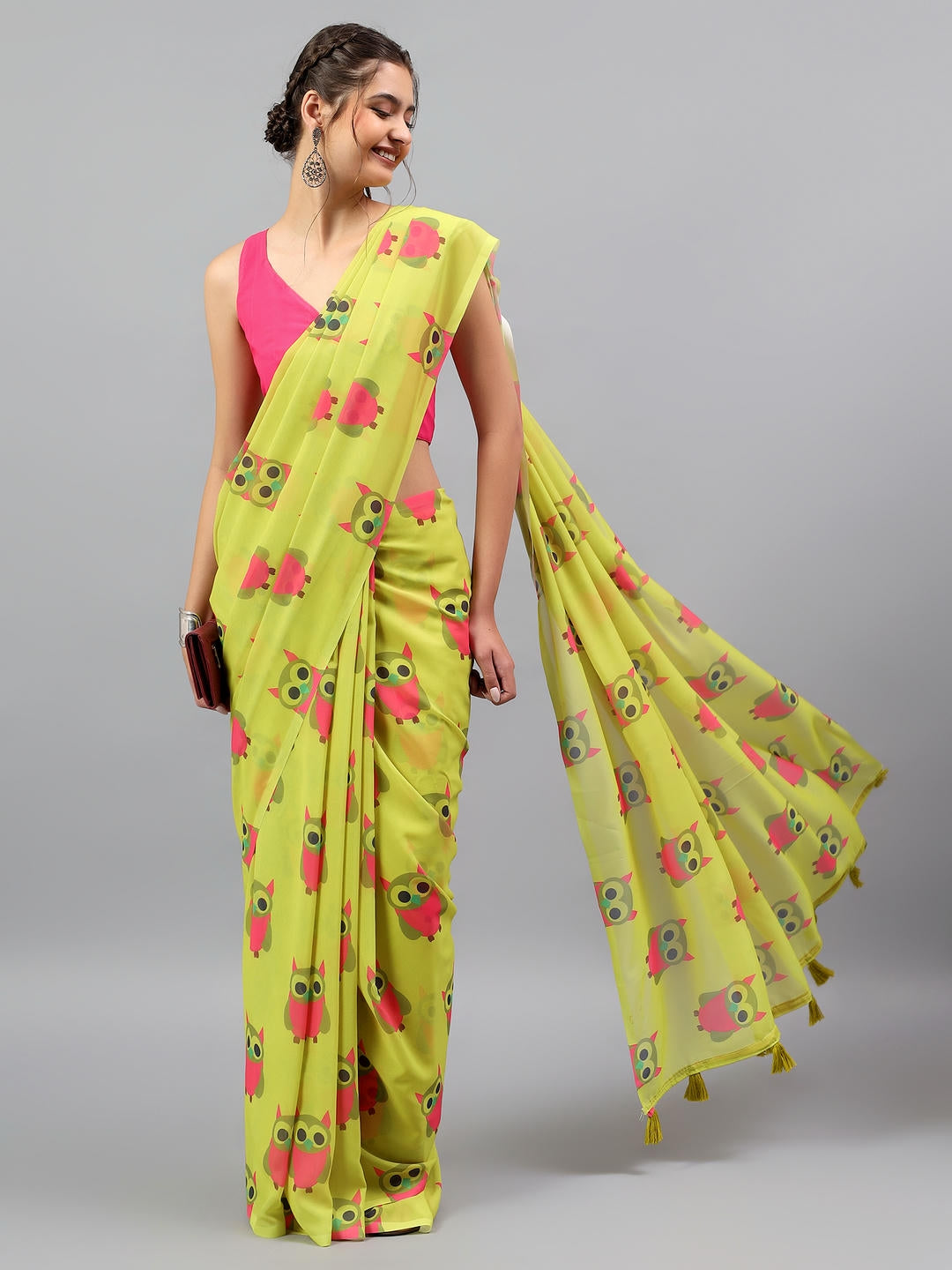Samantha Lemon Green Faux Georgette Saree | Sunset Ombre Contrast