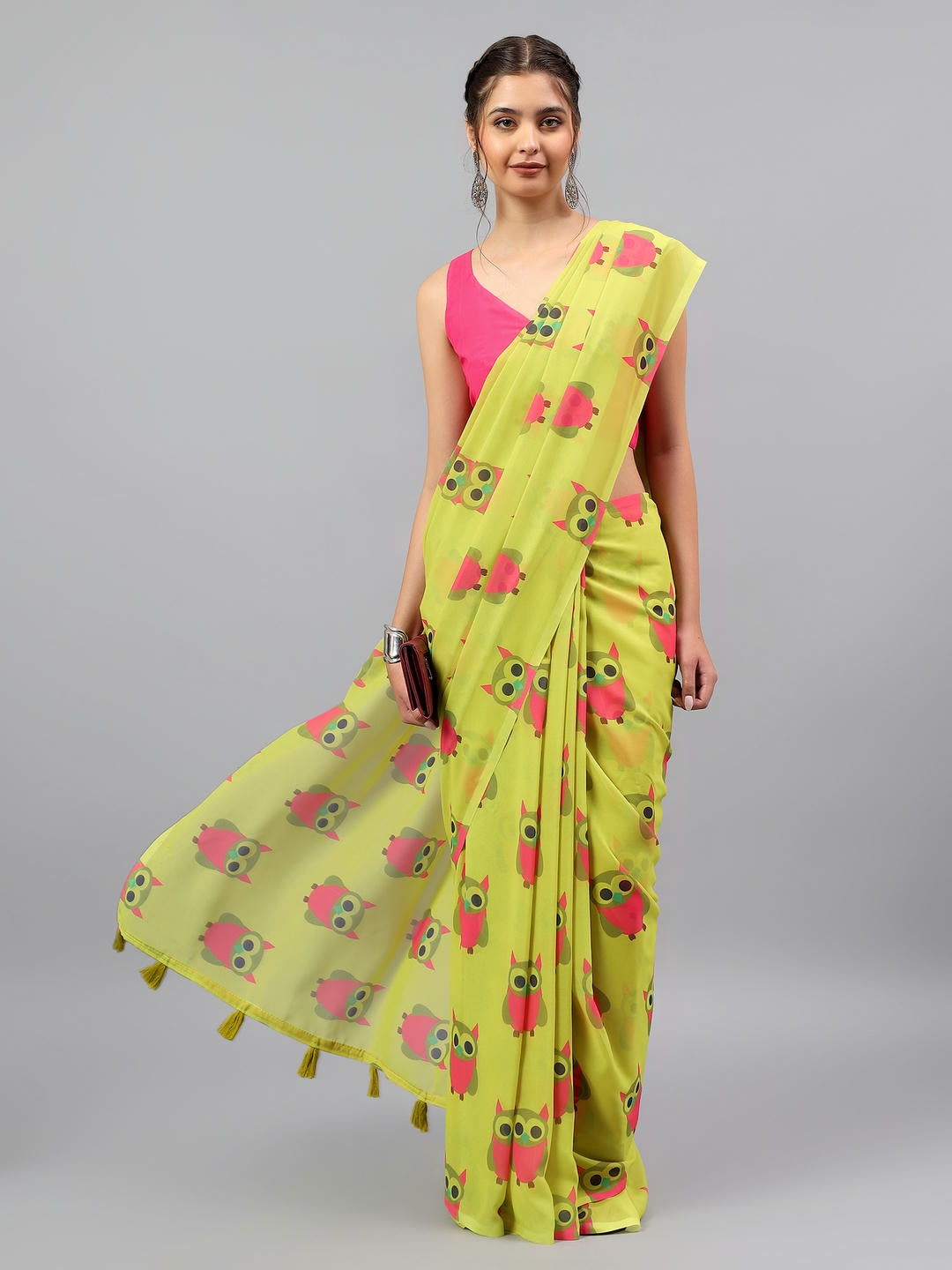 Samantha Lemon Green Faux Georgette Saree | Sunset Ombre Contrast