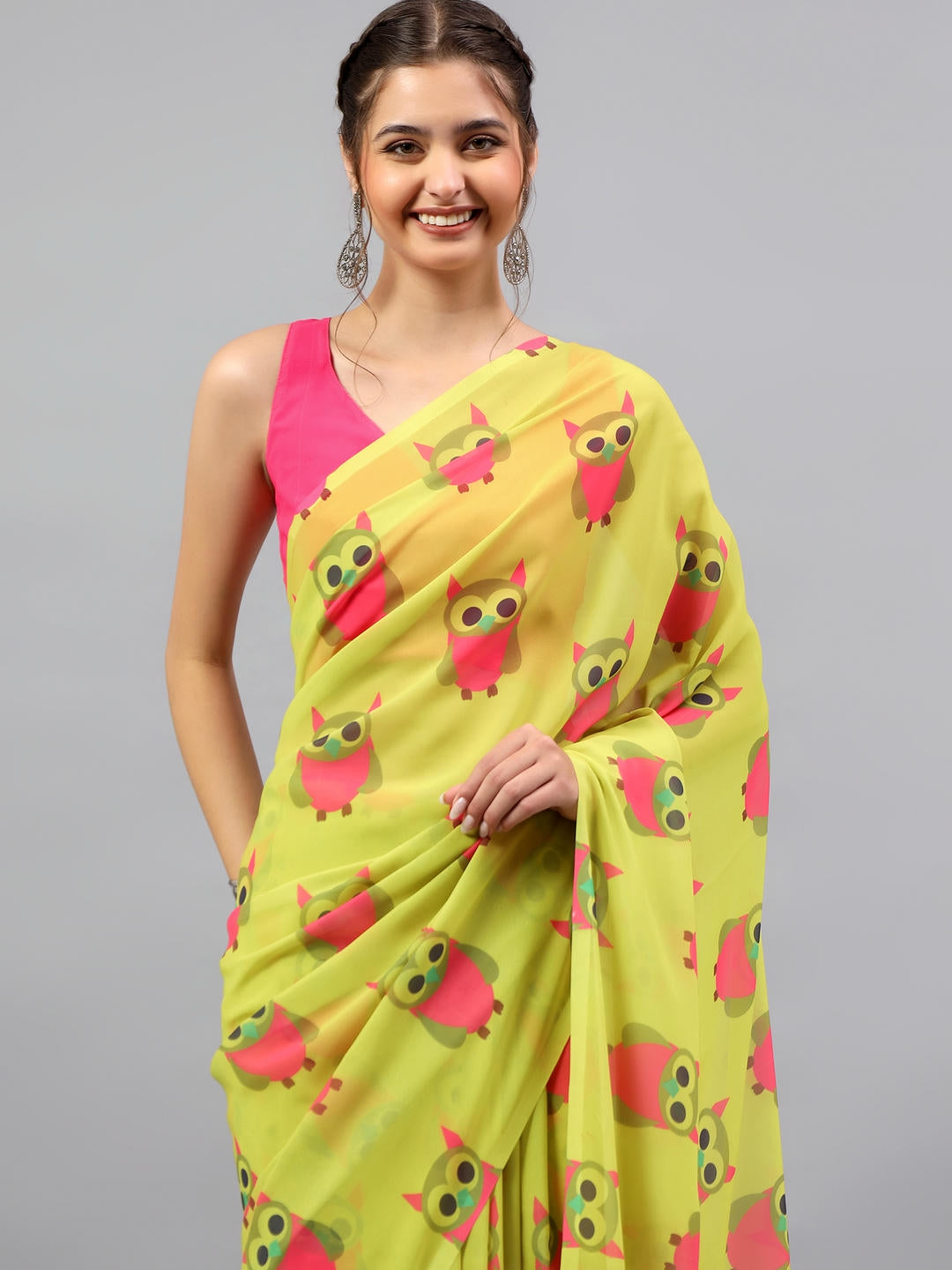 Samantha Lemon Green Faux Georgette Saree | Sunset Ombre Contrast