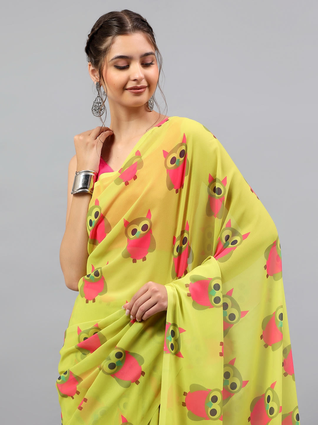 Samantha Lemon Green Faux Georgette Saree | Sunset Ombre Contrast