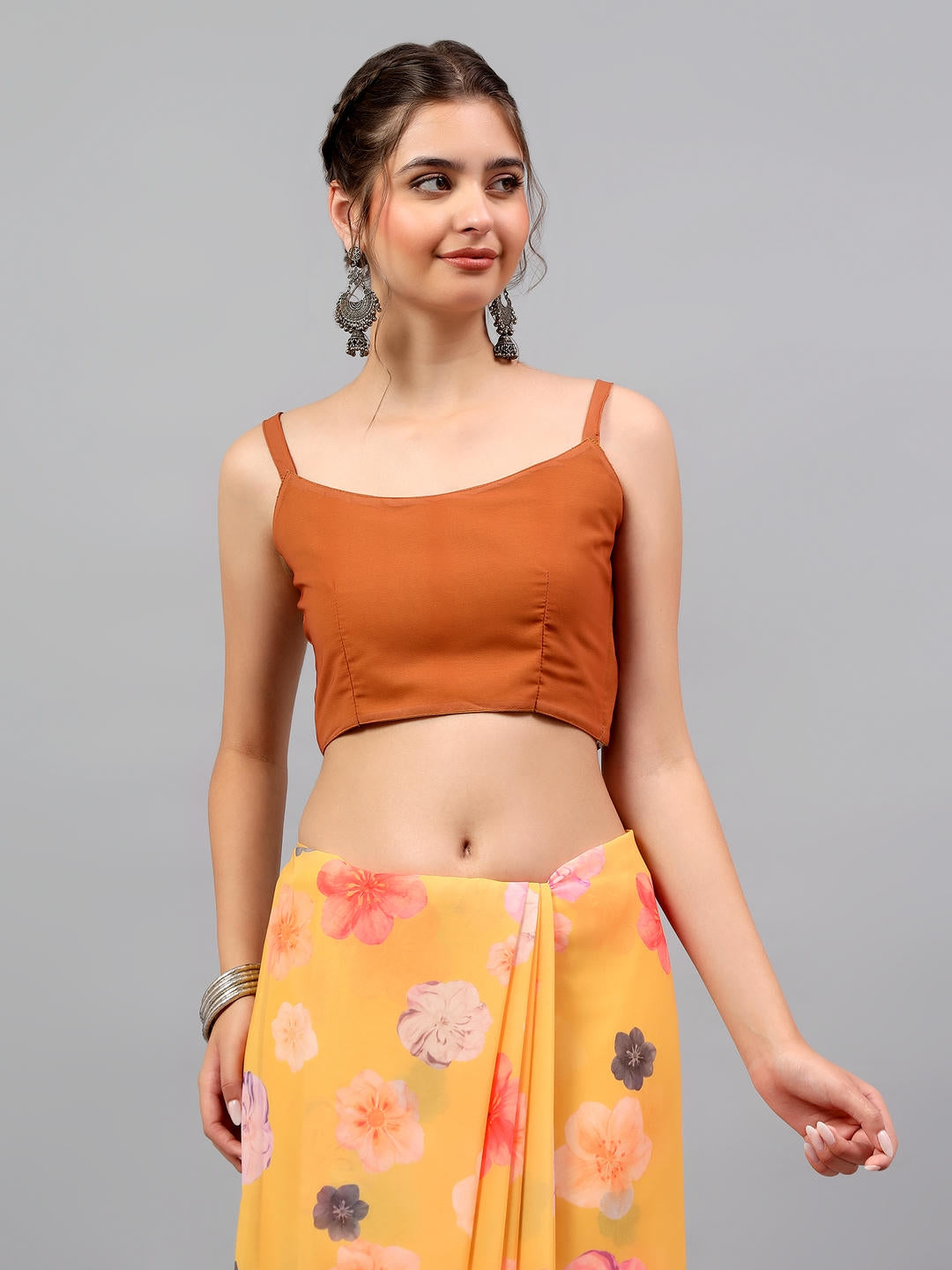 Samantha Amber Yellow Faux Georgette Saree | Ethnic Geometric Print