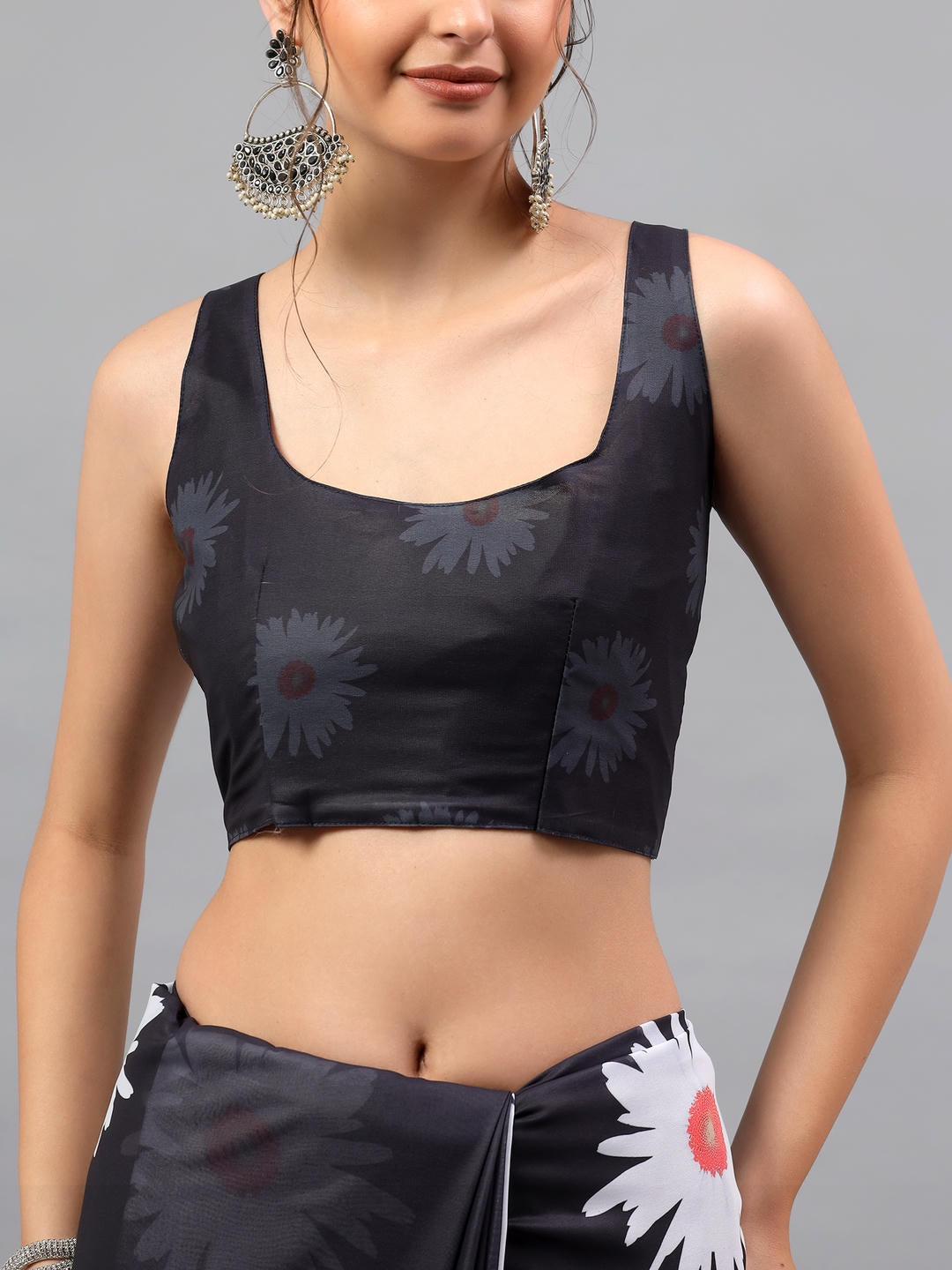 Samantha Bold Black Faux Georgette Saree | Ethnic Geometric Print