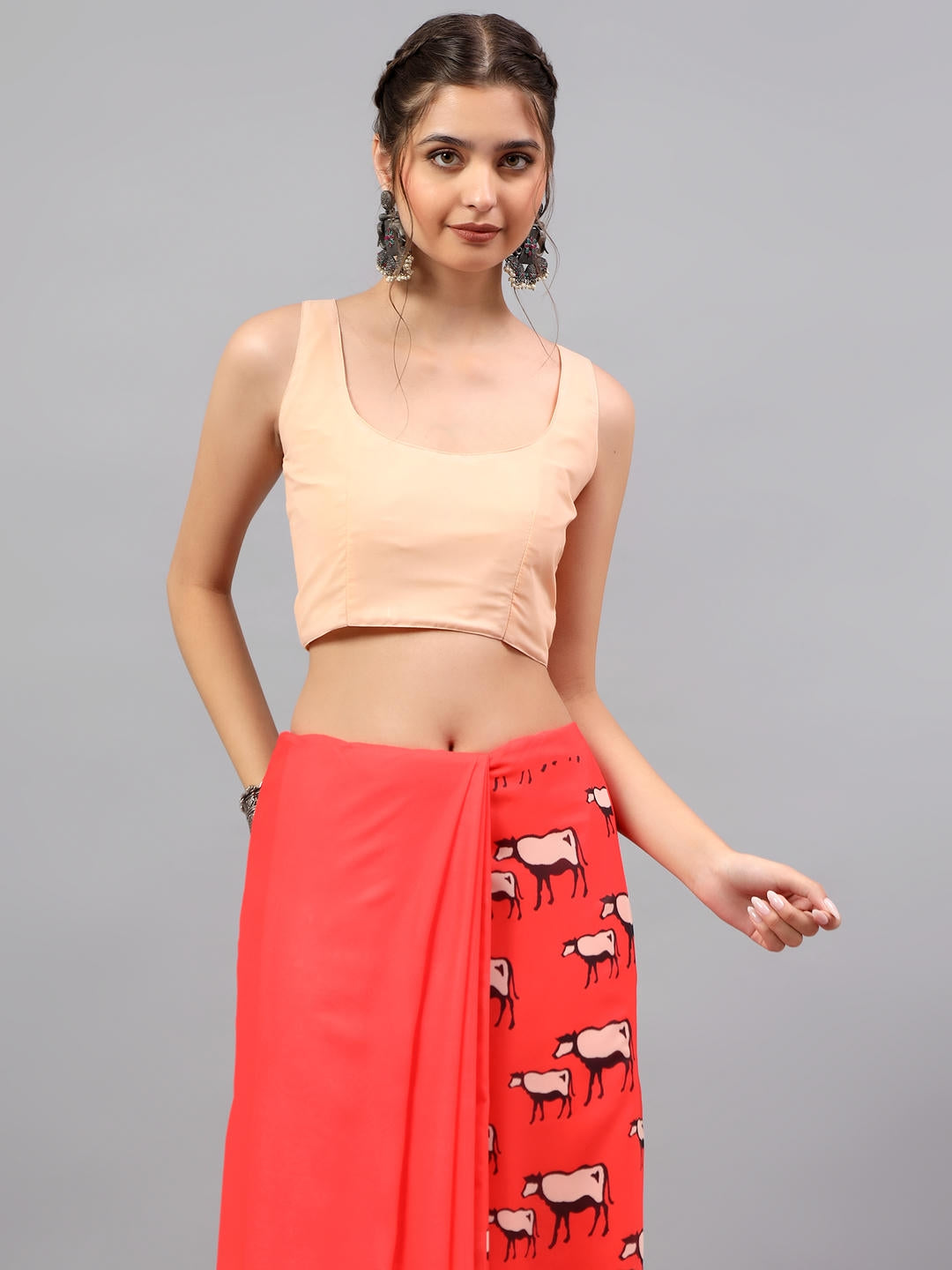 Samantha Classic Red Faux Georgette Saree | Ethnic Geometric Print