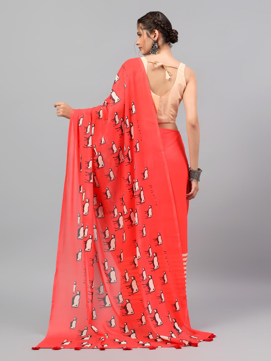 Samantha Classic Red Faux Georgette Saree | Ethnic Geometric Print