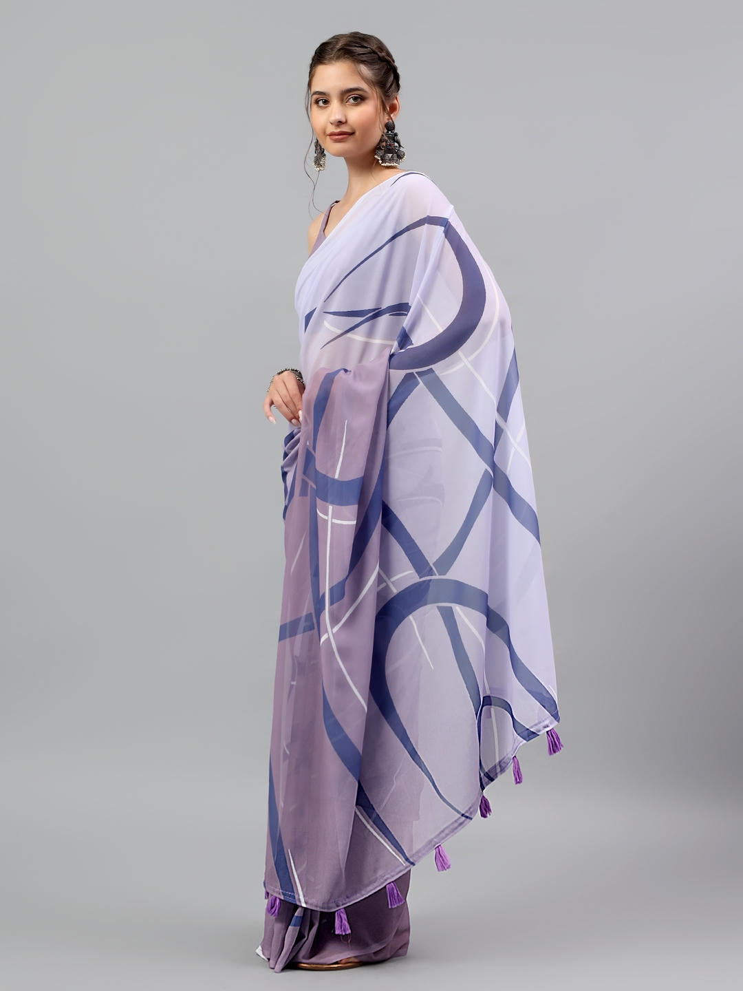 Samantha Ocean Blue & White Faux Georgette Saree | Abstract Print