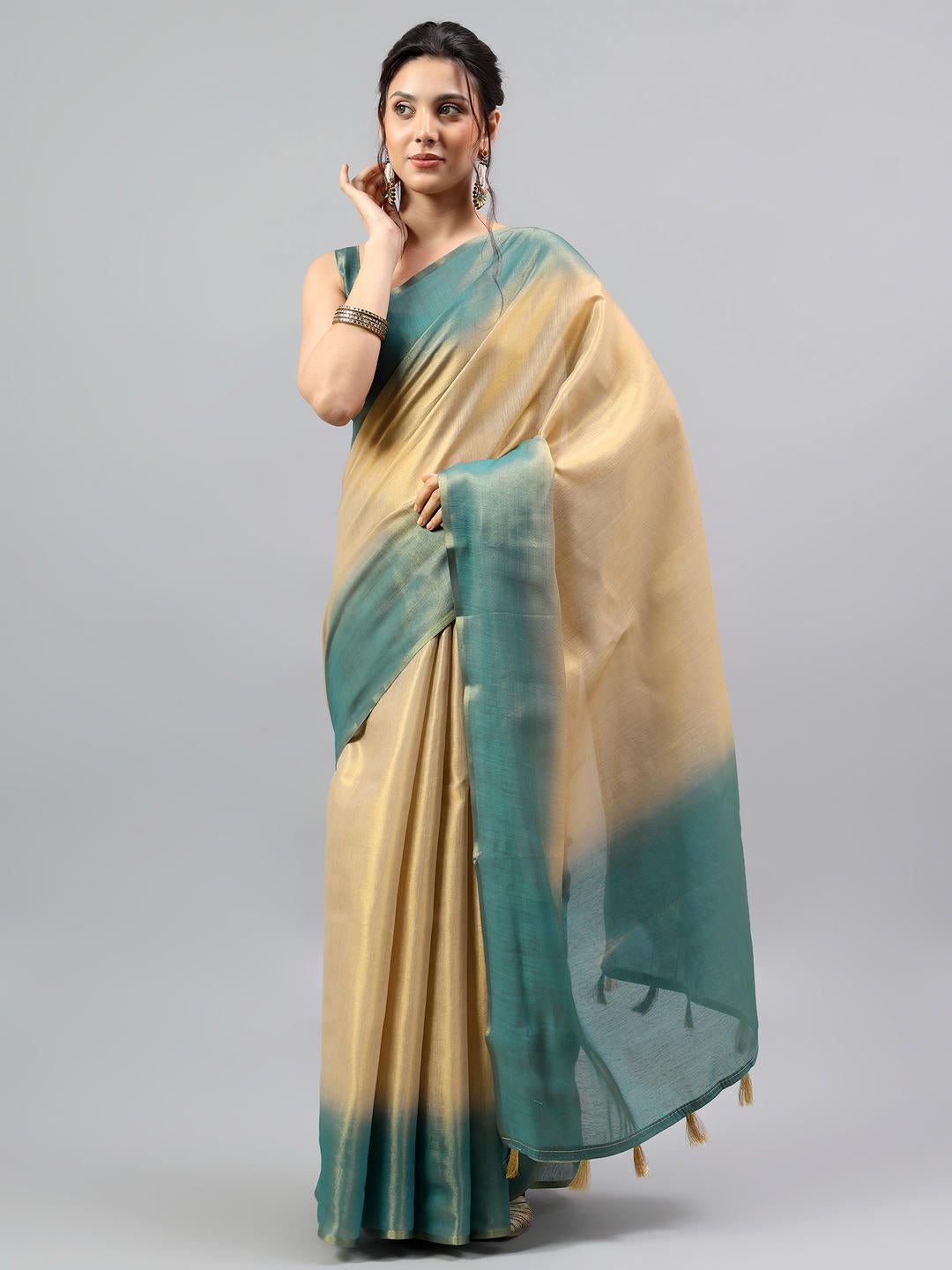 Samantha Antique Rust Beige Zari Silk Saree | Heritage Woven Drape