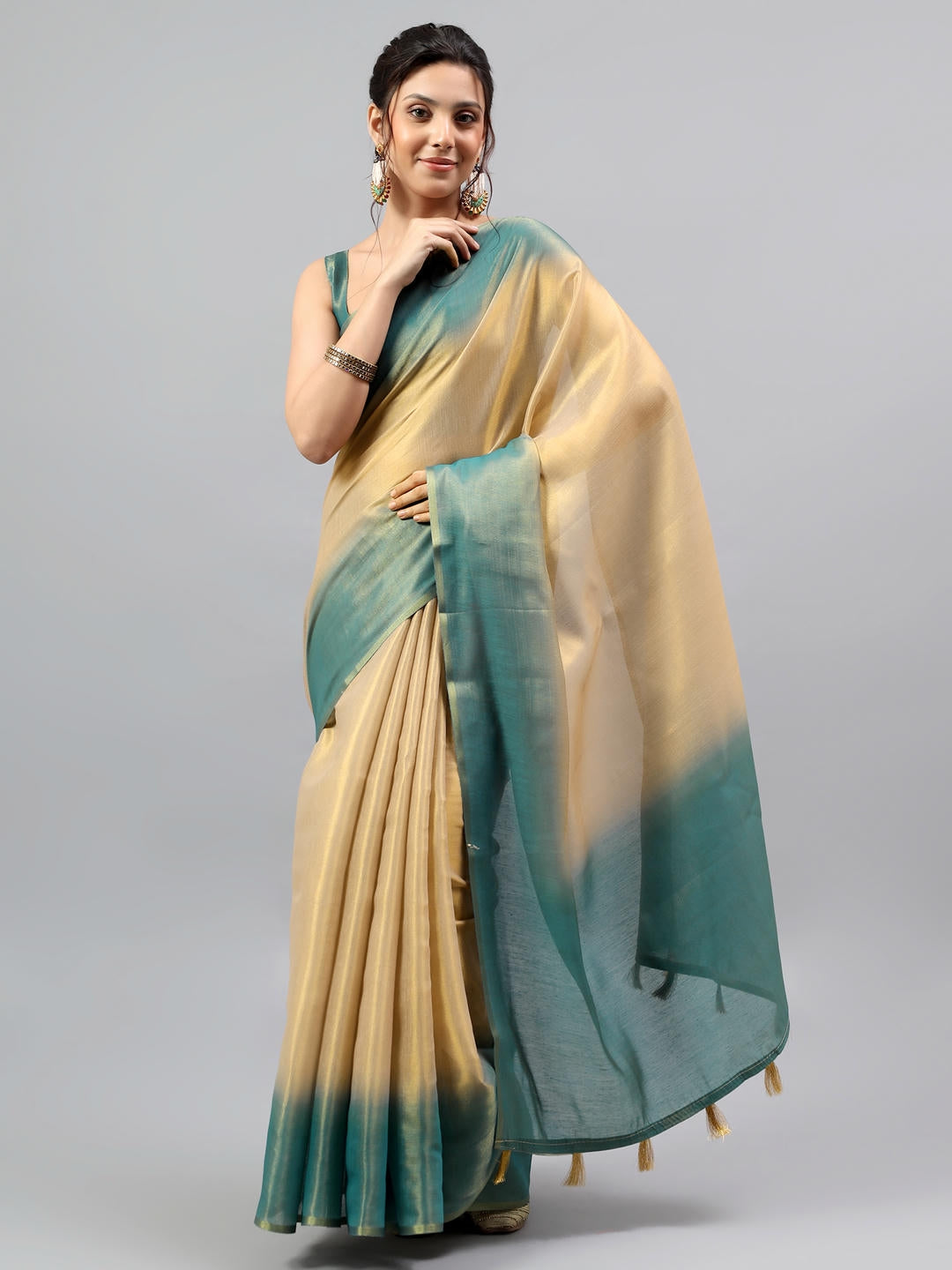 Samantha Antique Rust Beige Zari Silk Saree | Heritage Woven Drape