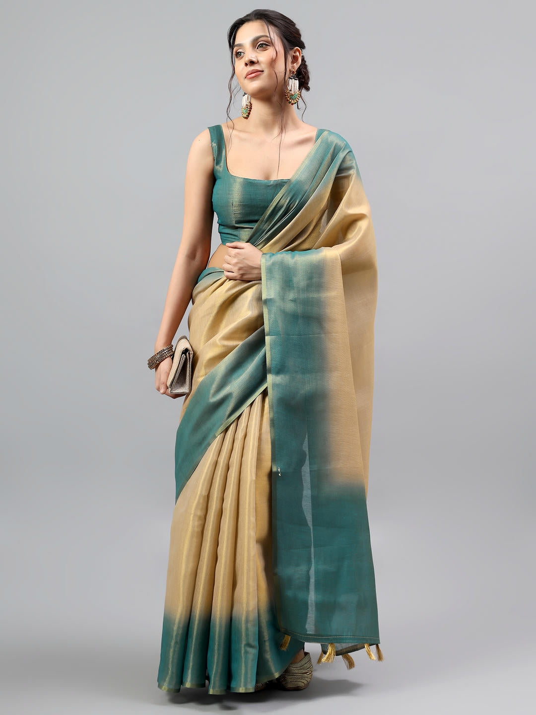 Samantha Antique Rust Beige Zari Silk Saree | Heritage Woven Drape