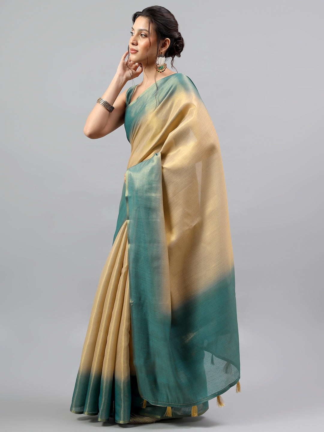 Samantha Antique Rust Beige Zari Silk Saree | Heritage Woven Drape