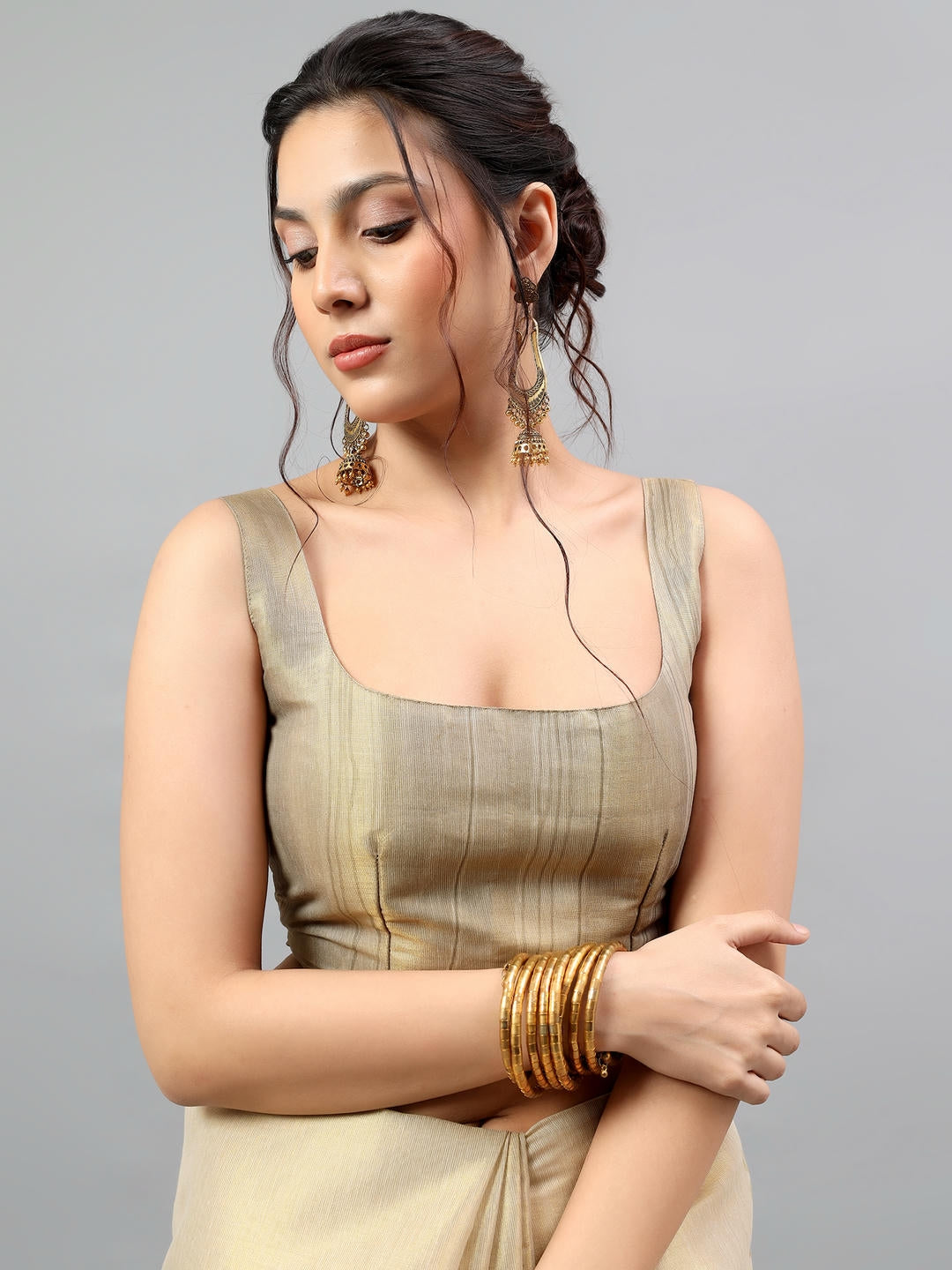 Samantha Champagne Beige Zari Silk Saree | Royal Daytime Drape