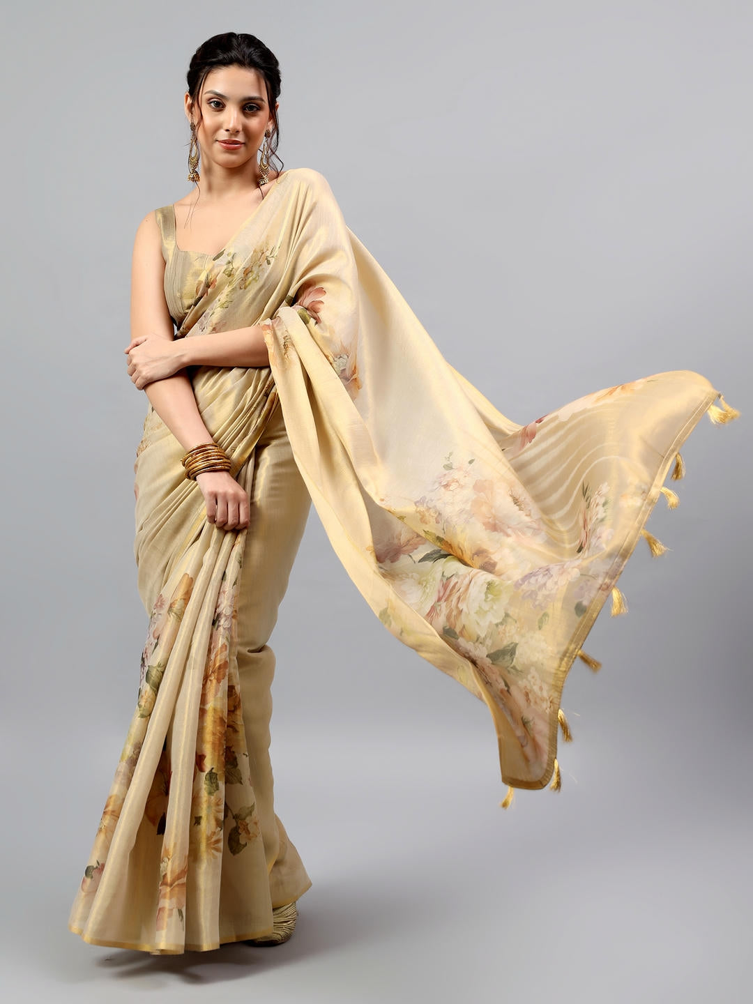 Samantha Champagne Beige Zari Silk Saree | Royal Daytime Drape