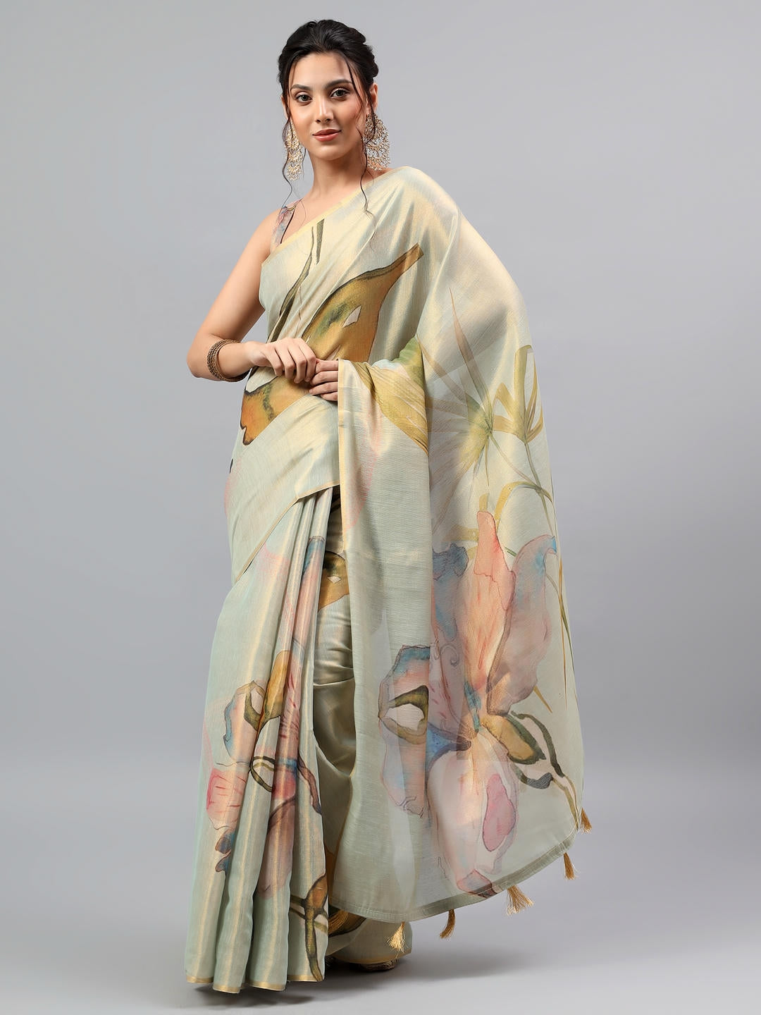 Samantha Metallic Green Zari Silk Saree | Royal Mehendi Drape