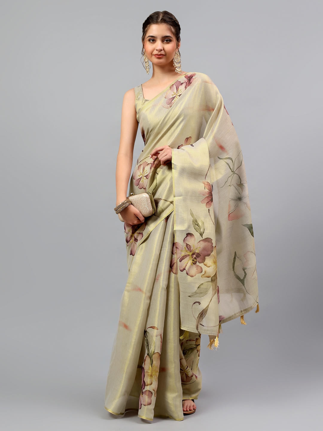 Samantha Cream Beige Zari Silk Saree | Classic Red Contrast