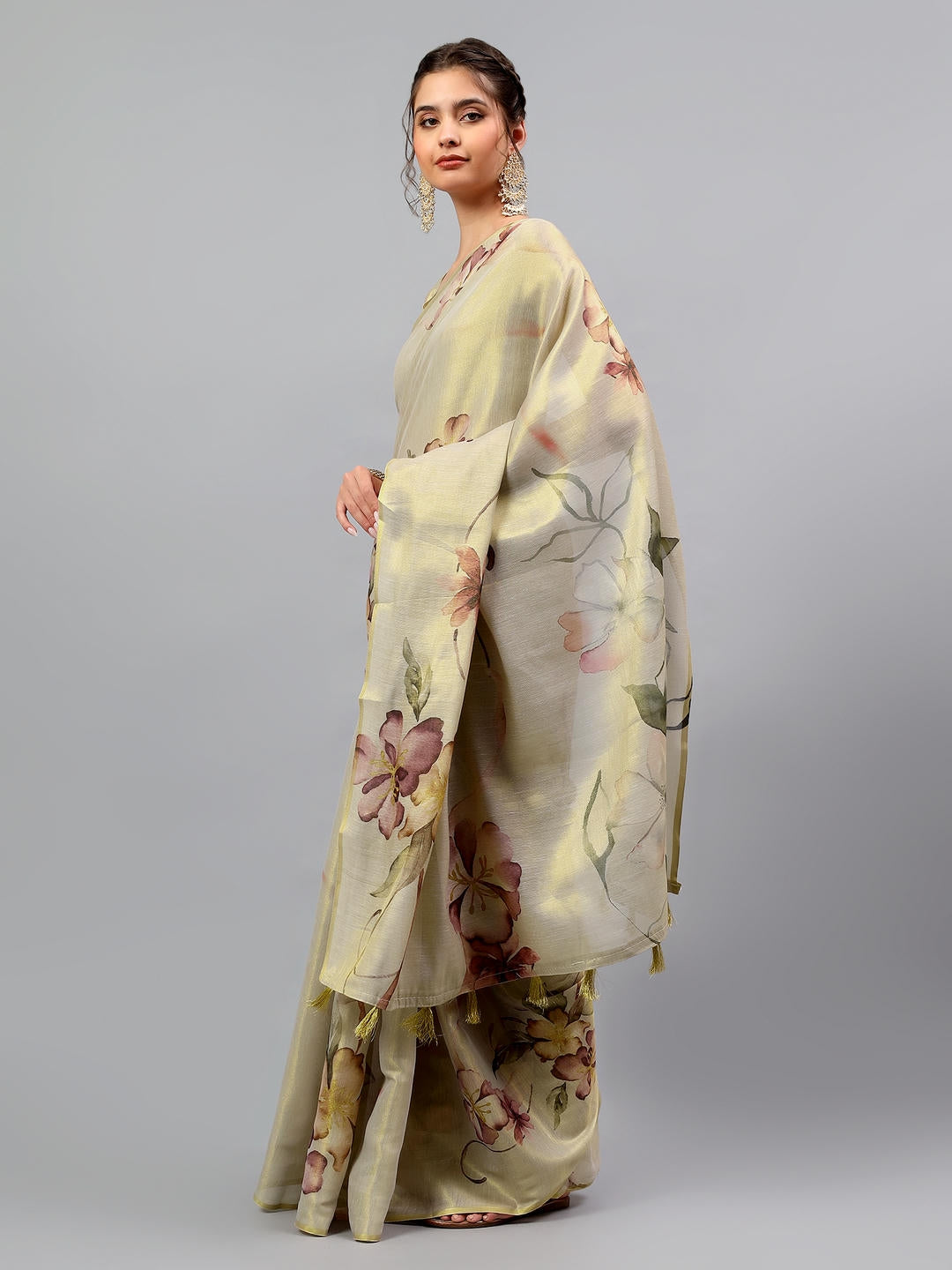 Samantha Cream Beige Zari Silk Saree | Classic Red Contrast
