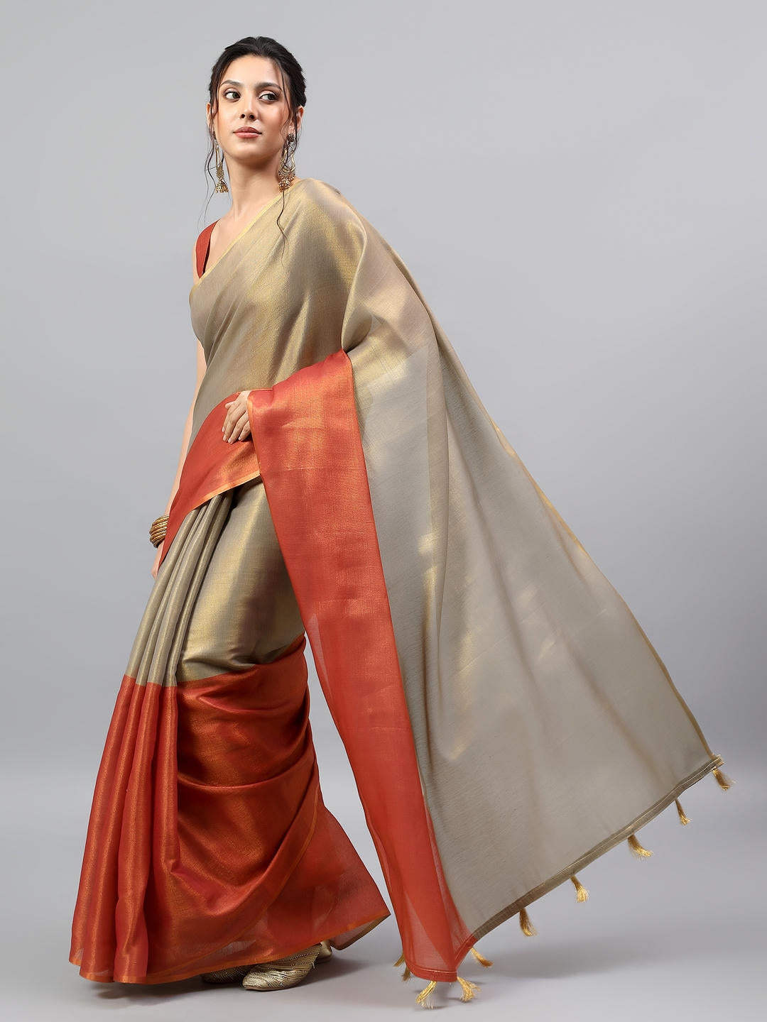 Samantha Rust Red Zari Silk Saree | Heritage Temple Drape