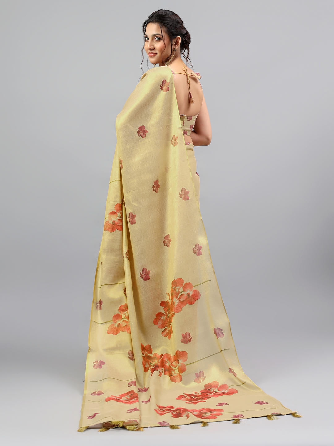 Samantha Gold Beige Zari Silk Saree | Regal Wine Contrast