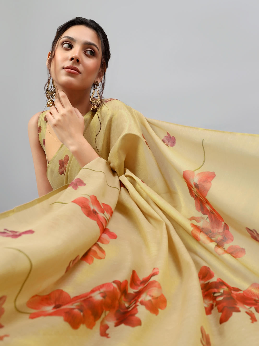 Samantha Gold Beige Zari Silk Saree | Regal Wine Contrast
