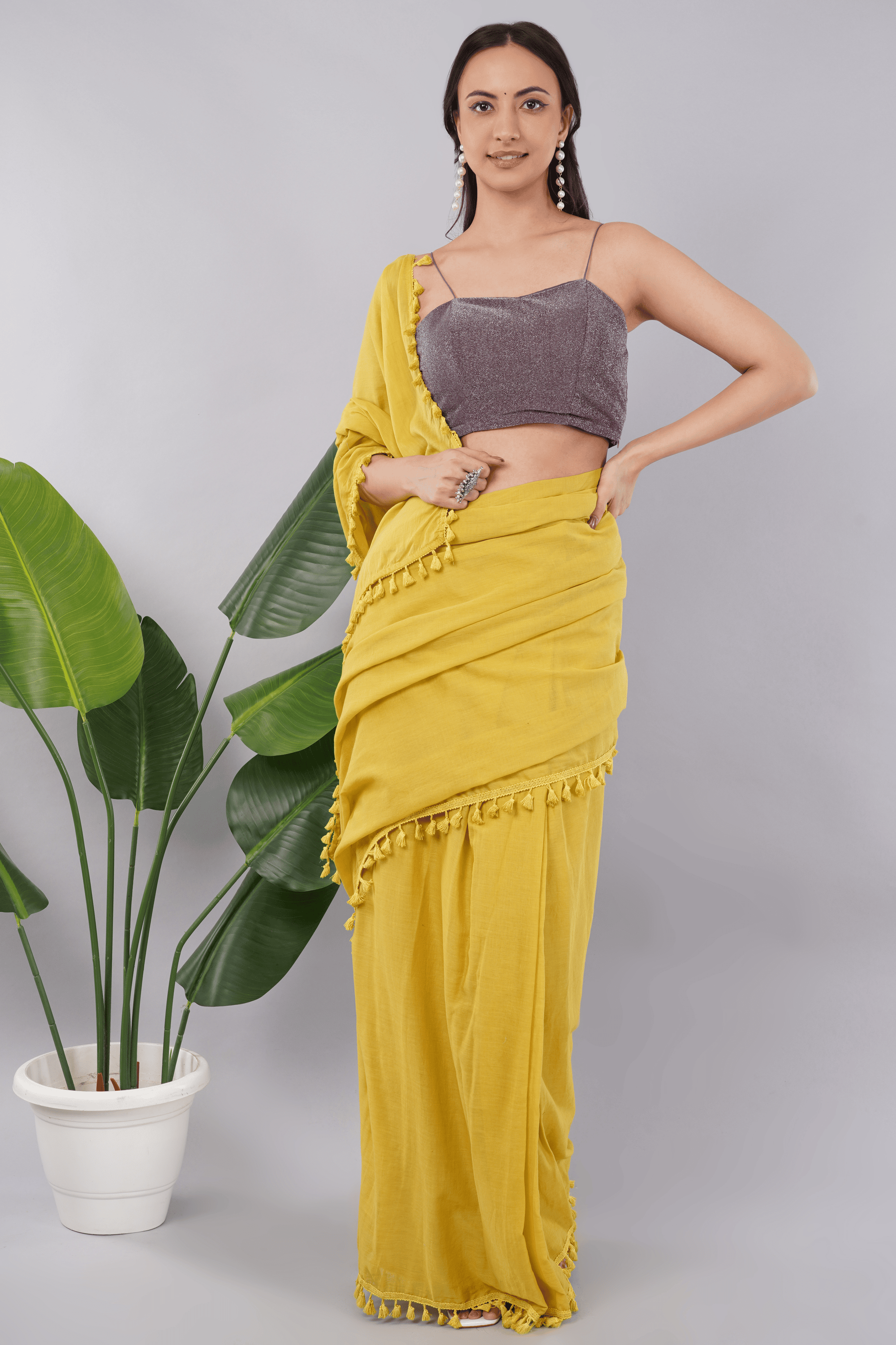 Purple Shimmer Spaghetti Strap Blouse with Straight Neck