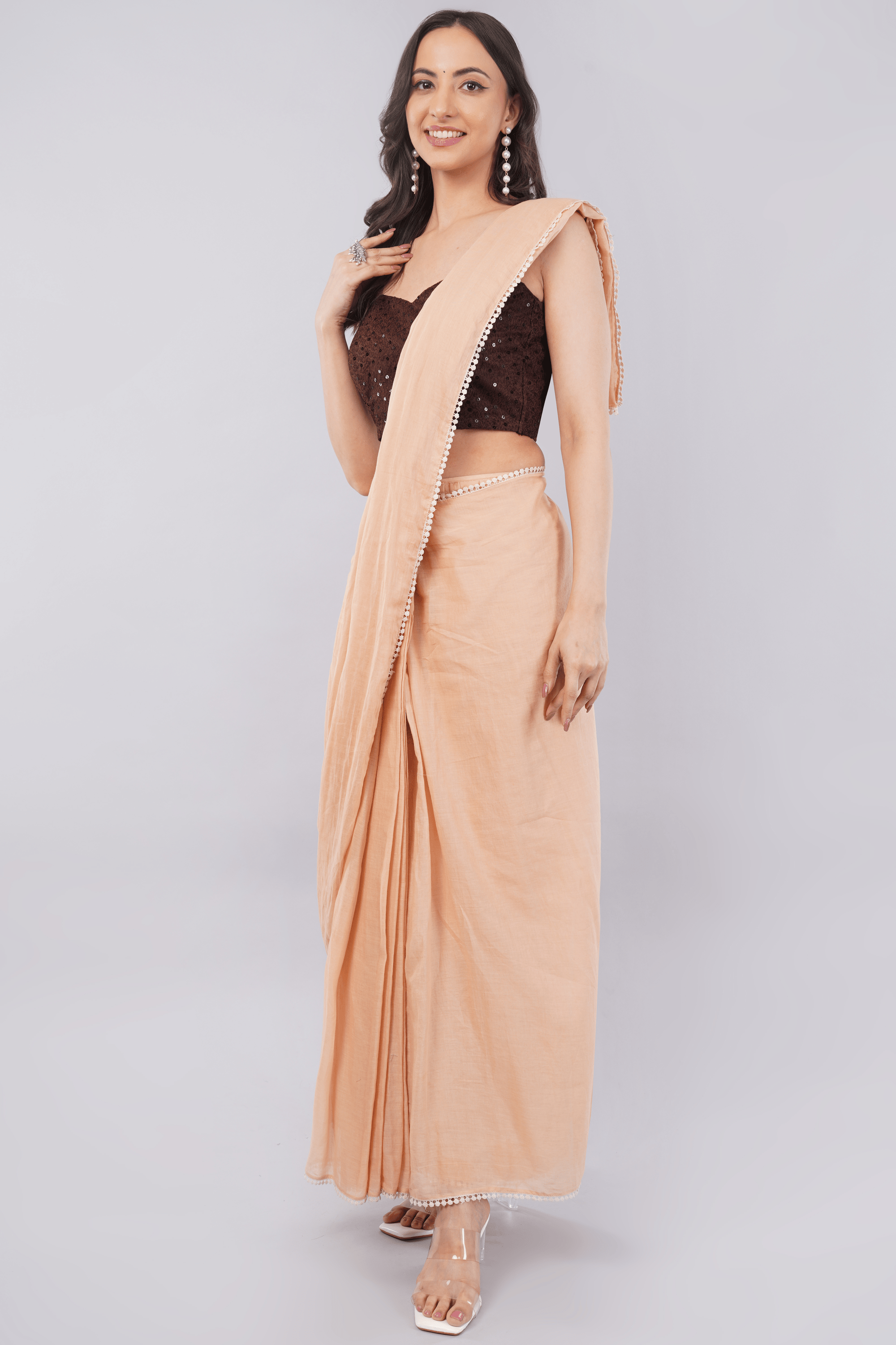 Claret Wine Sequin Net One-Shoulder Readymade Blouse