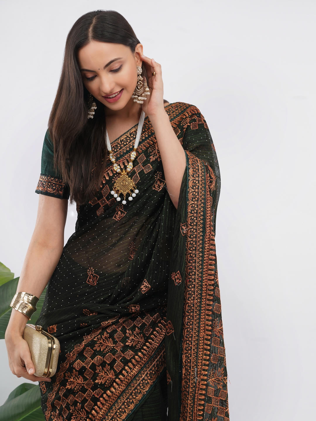 Samantha Dark Green And Red Contrast Tissue Silk Shimmer Saree With Unstitched Blouse Piece For Women Party Wear
