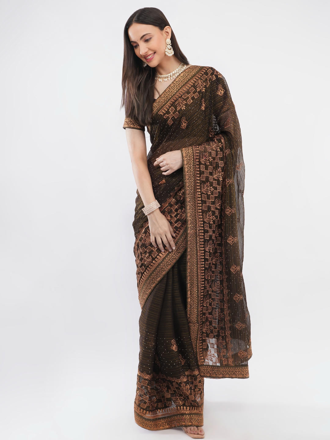 Samantha Mehendi Green And Pink Contrast Tissue Silk Shimmer Saree With Unstitched Blouse Piece For Women Party Wear