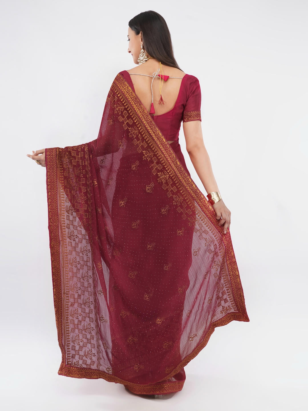 Samantha Red And Dark Green Contrast Tissue Silk Shimmer Saree With Unstitched Blouse Piece For Women Party Wear