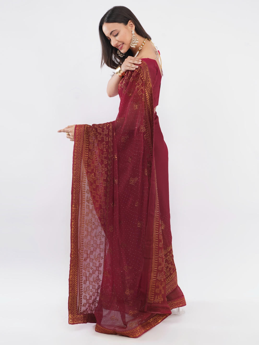 Samantha Red And Dark Green Contrast Tissue Silk Shimmer Saree With Unstitched Blouse Piece For Women Party Wear