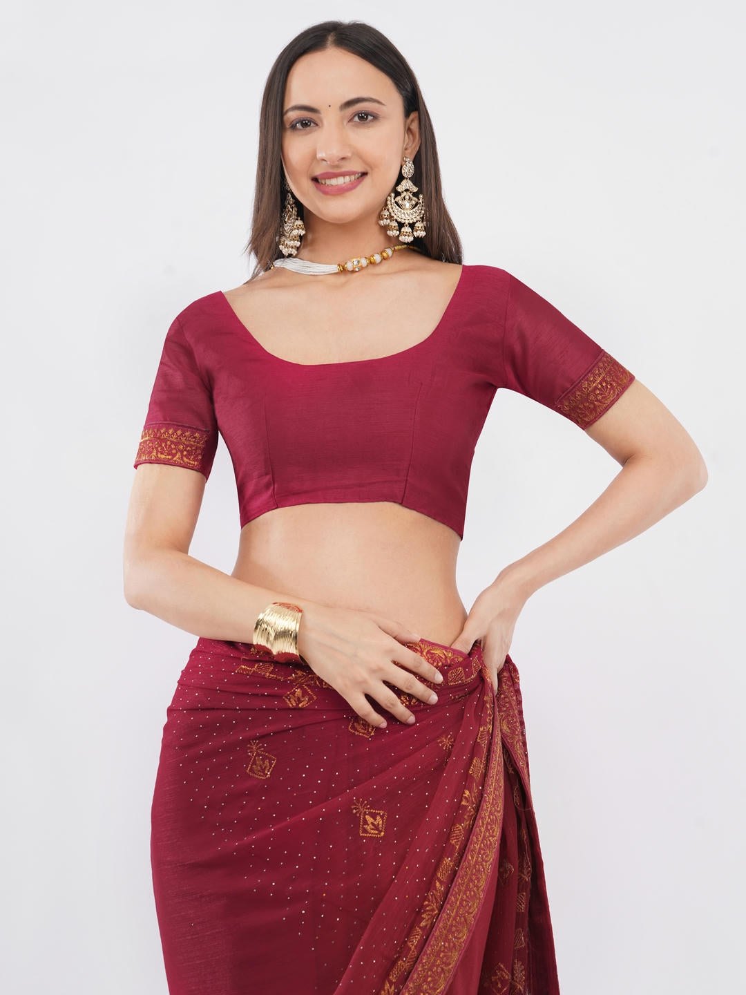 Samantha Red And Dark Green Contrast Tissue Silk Shimmer Saree With Unstitched Blouse Piece For Women Party Wear